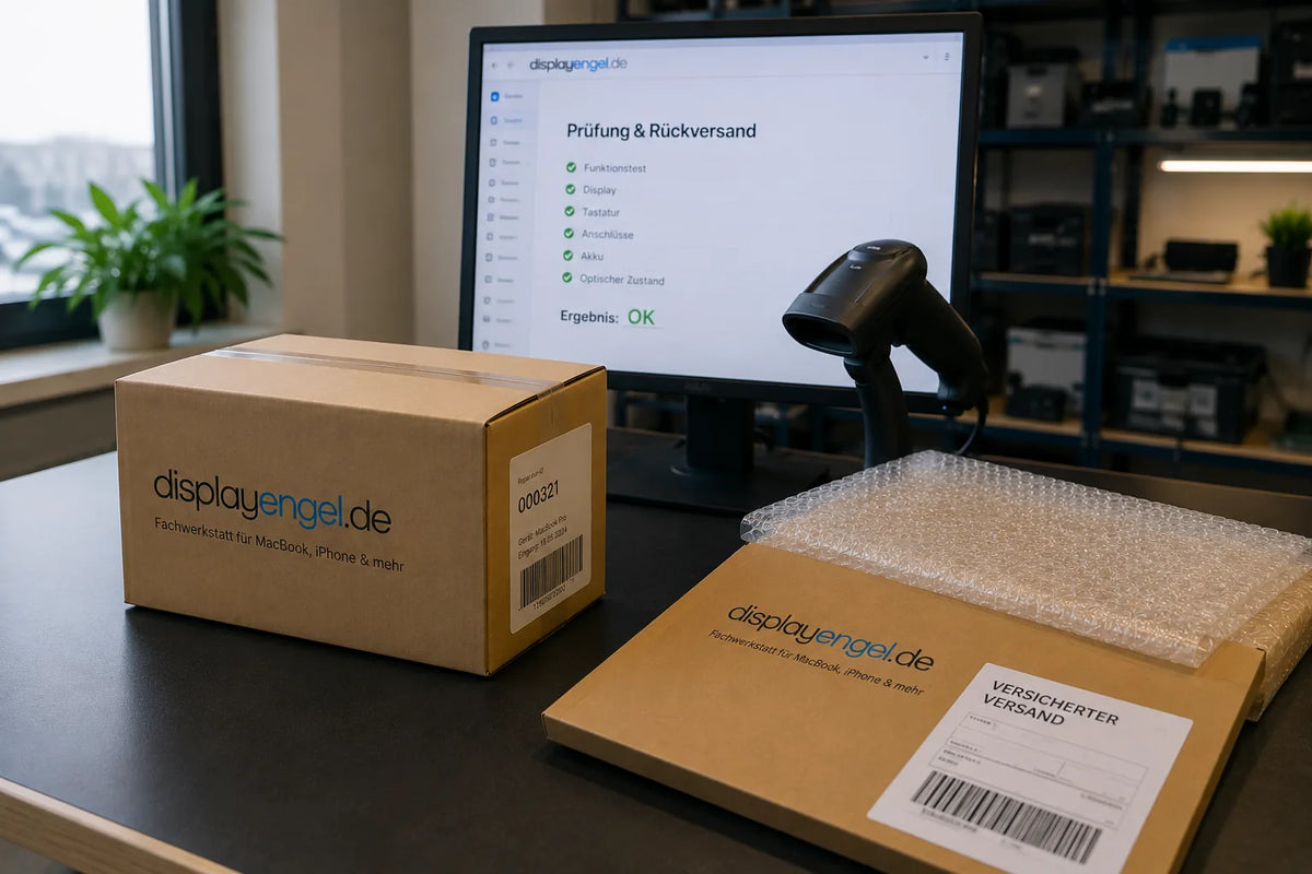 Vorbereitung eines reparierten Geräts für den versicherten Rückversand bei displayengel
